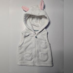 White Fuzzy Hooded Winter Vest with Bunny Ears Pockets 9M UNISEX